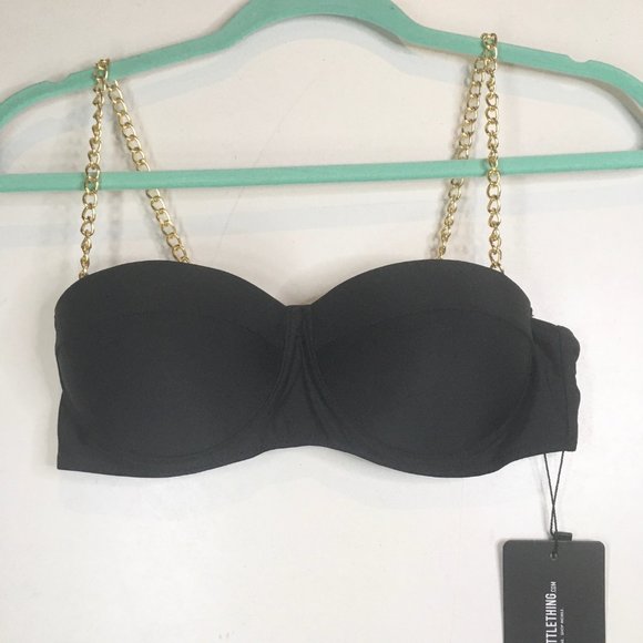 PrettyLittleThing BLACK PUSH UP CHAIN BIKINI TOP - Picture 1 of 5